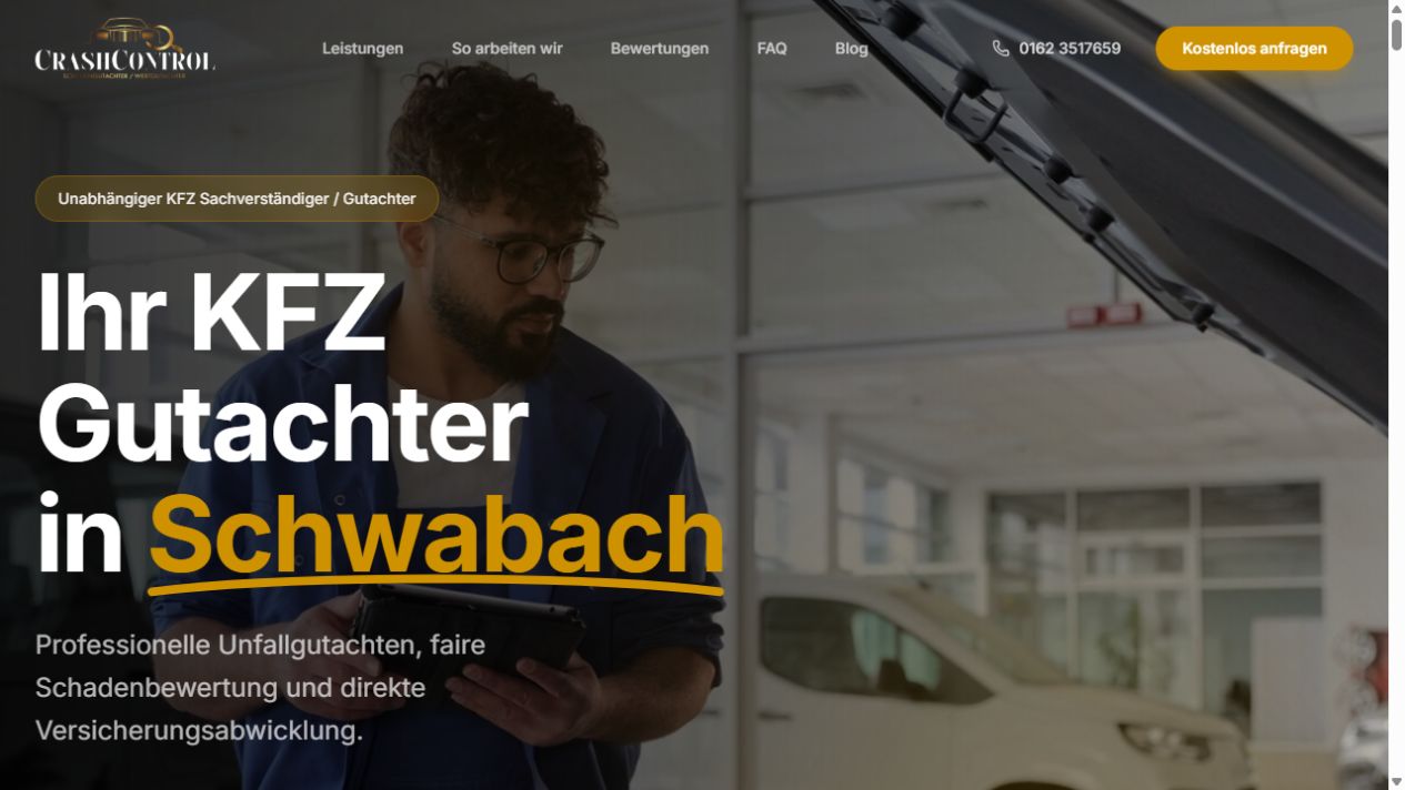 Screenshot der von Matchpoint erstellten Website CrashControl