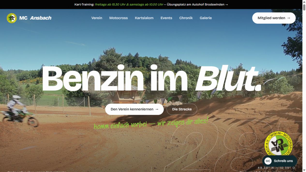 Screenshot der von Matchpoint erstellten Website MC Ansbach