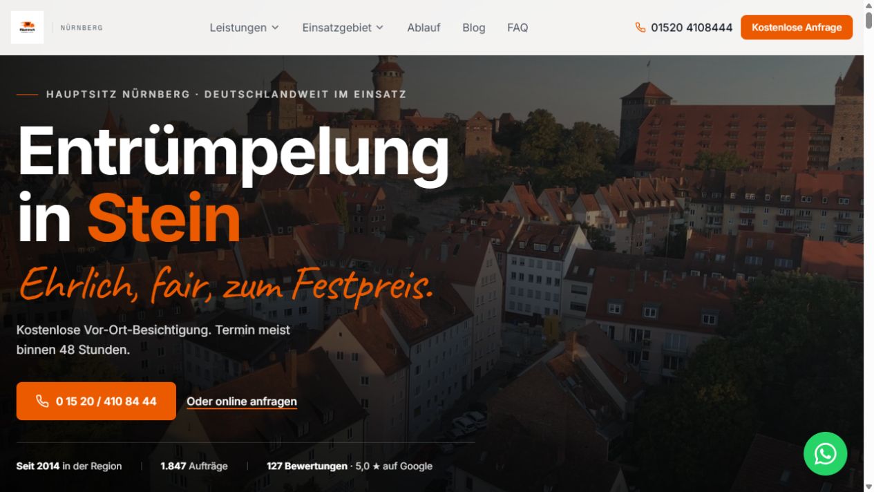 Screenshot der von Matchpoint erstellten Website Räumwerk