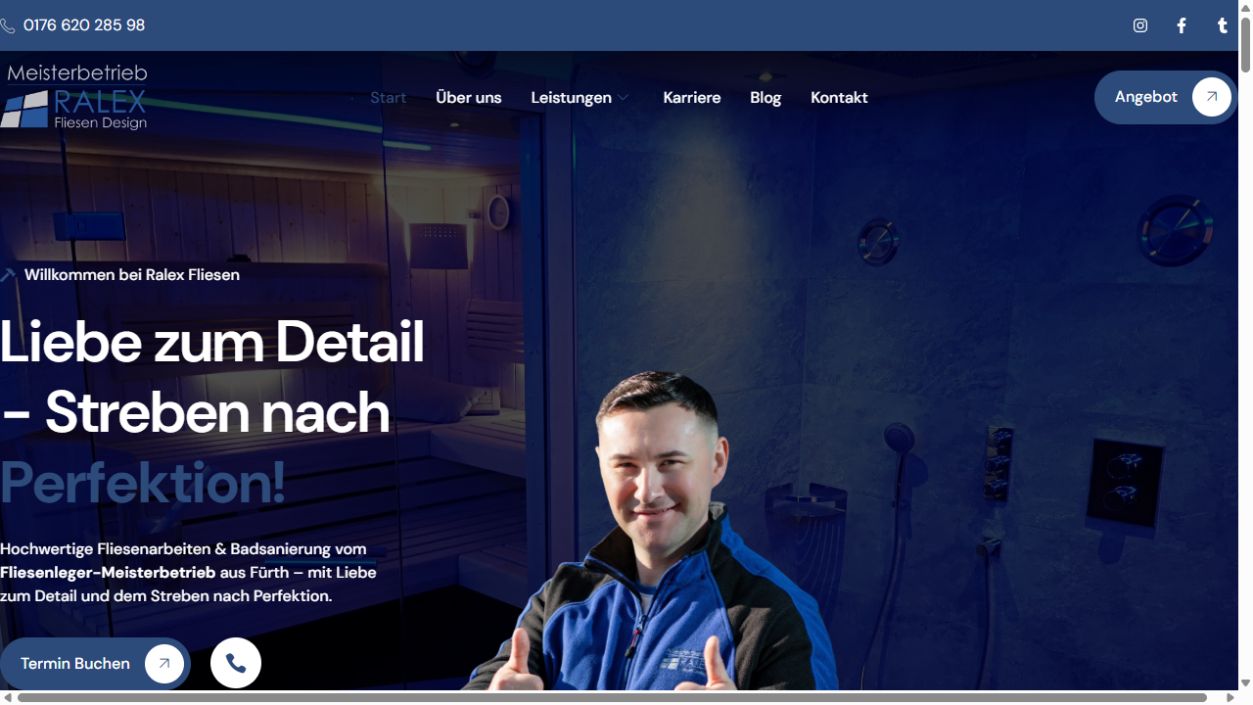 Screenshot der von Matchpoint erstellten Website Ralex Fliesen