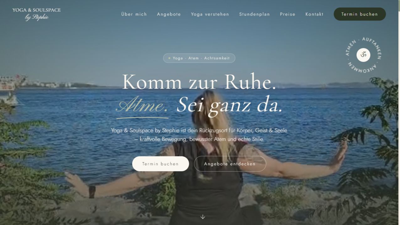 Screenshot der von Matchpoint erstellten Website Yoga & Soulspace
