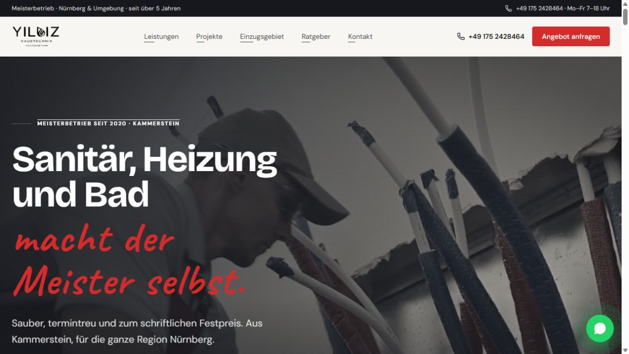 Screenshot der von Matchpoint erstellten Website Yildiz Haustechnik